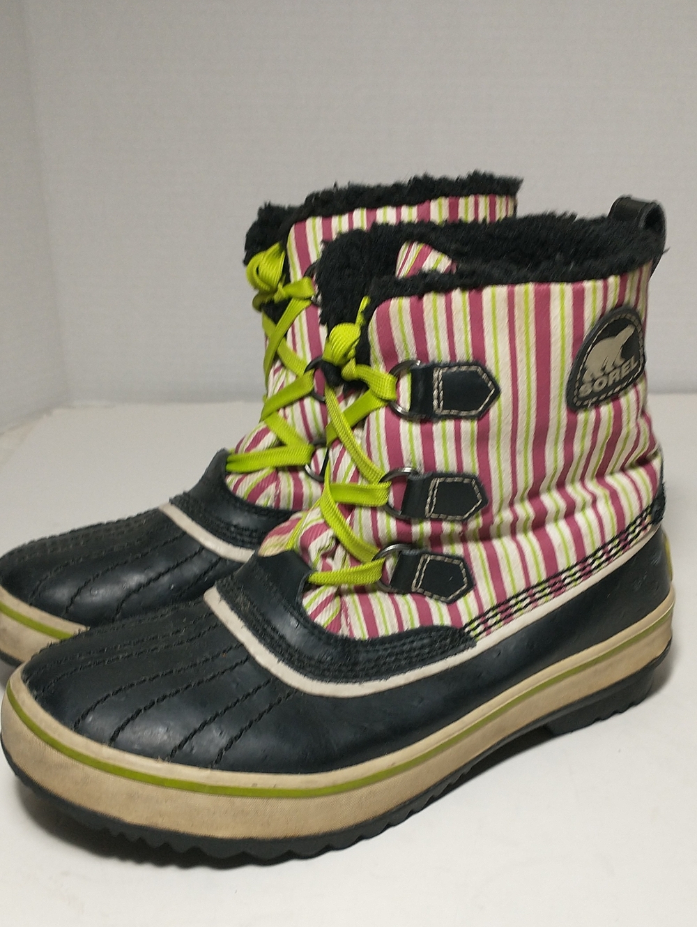 Sorel Girls Tivoli Striped Lined Winter Boots, Size 4, Blue And Pink, Waterproof